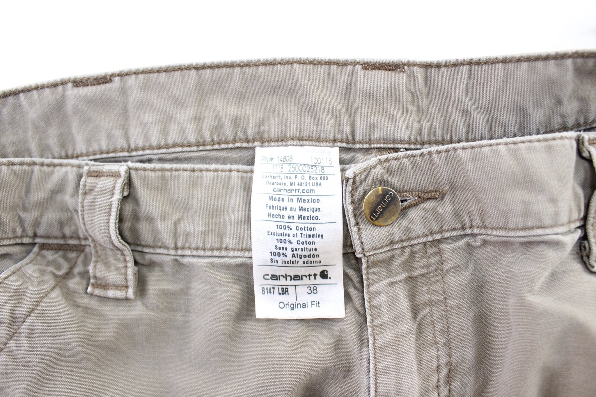 Carhartt Logo Patch Light Brown Carpenter Shorts - ThriftedThreads.com