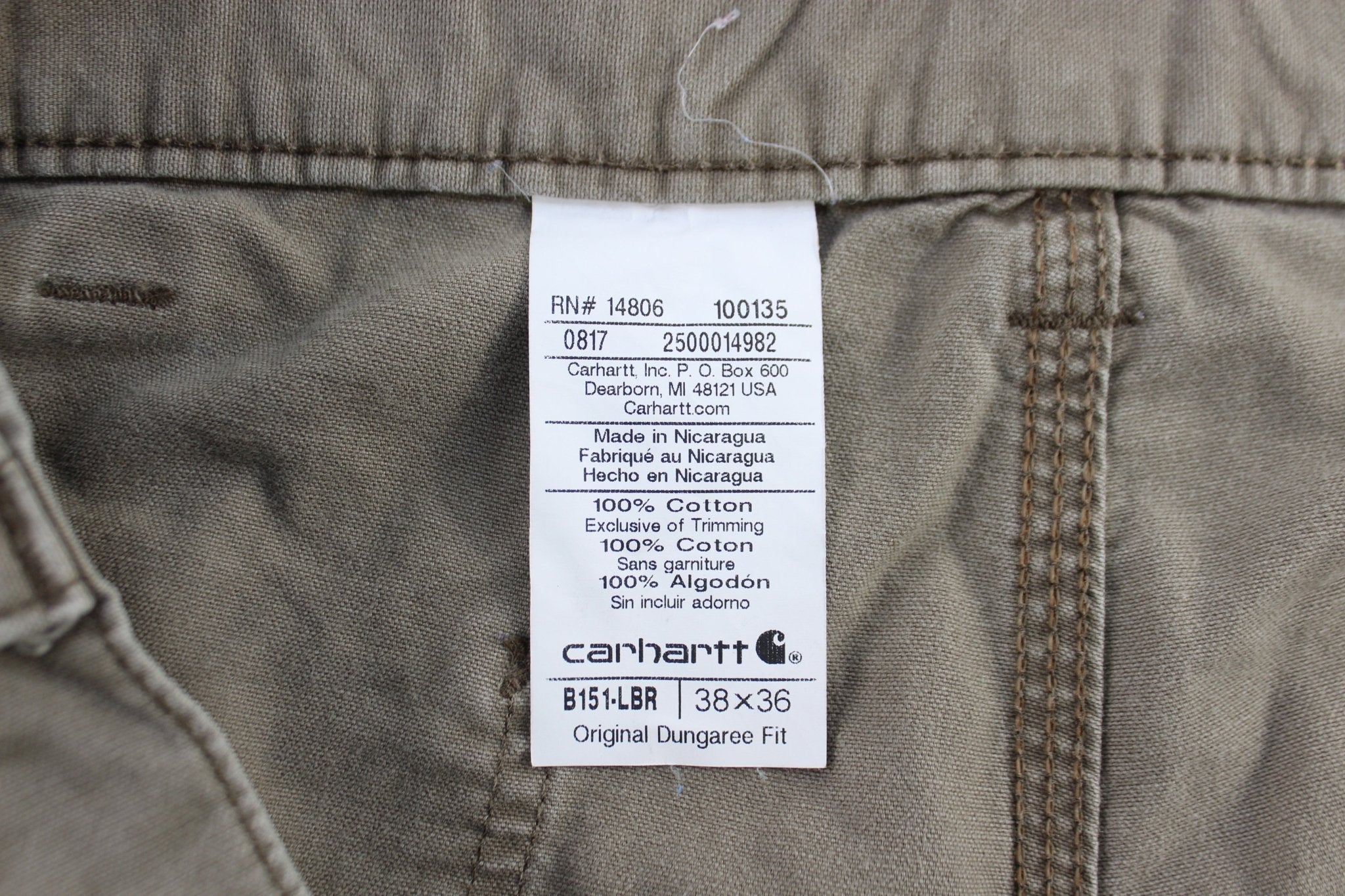 Carhartt Logo Patch Light Brown Original Dunagree Fit Pants - Pants/Shorts - Thrifted Threads