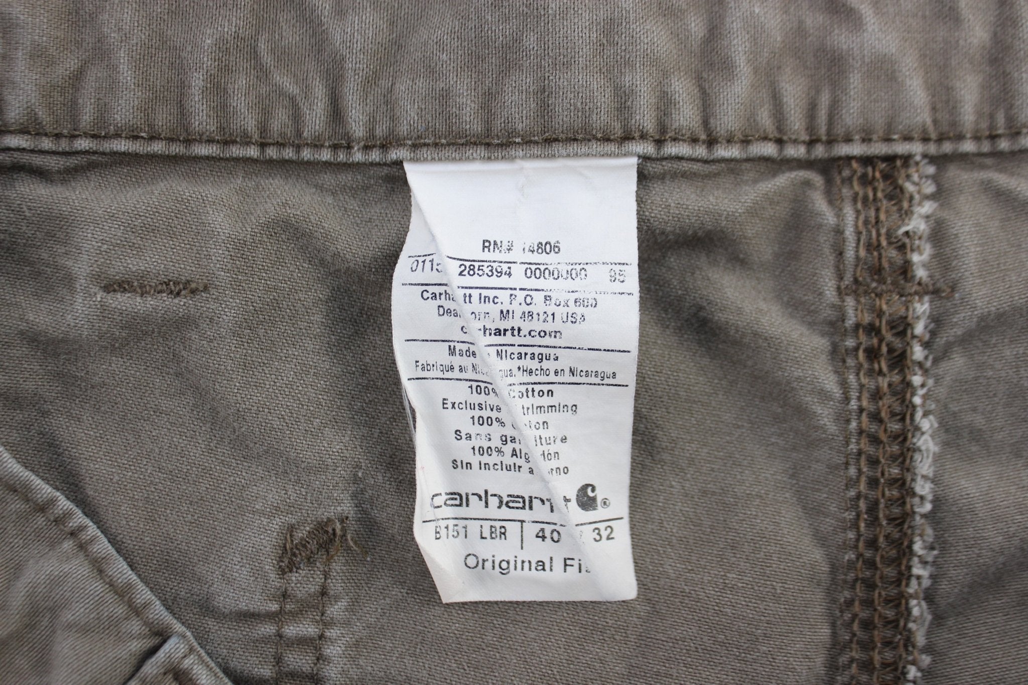 Carhartt Logo Patch Light Brown Original Fit Pants - ThriftedThreads.com