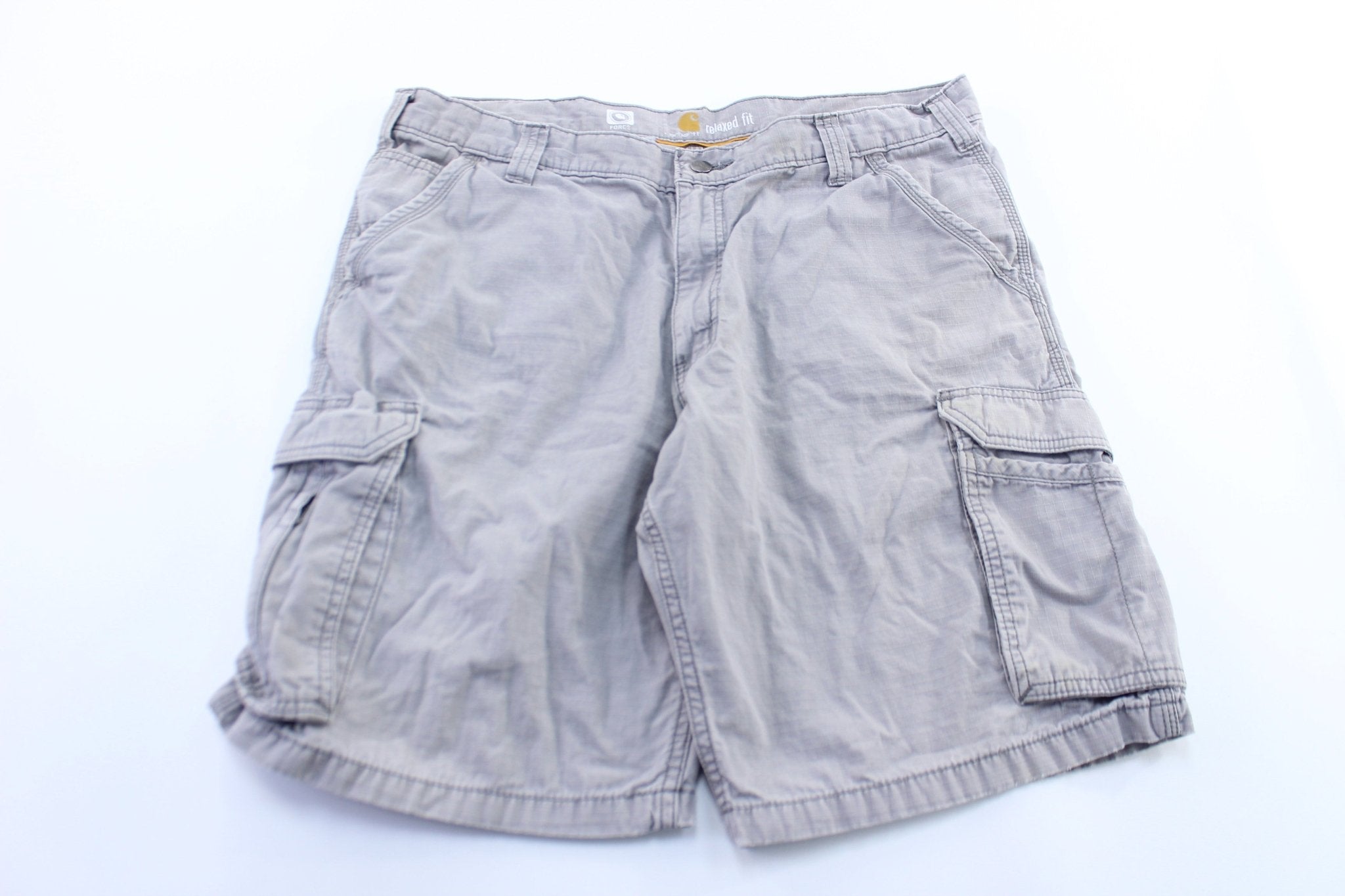 Carhartt Logo Patch Light Grey Cargo Shorts - ThriftedThreads.com