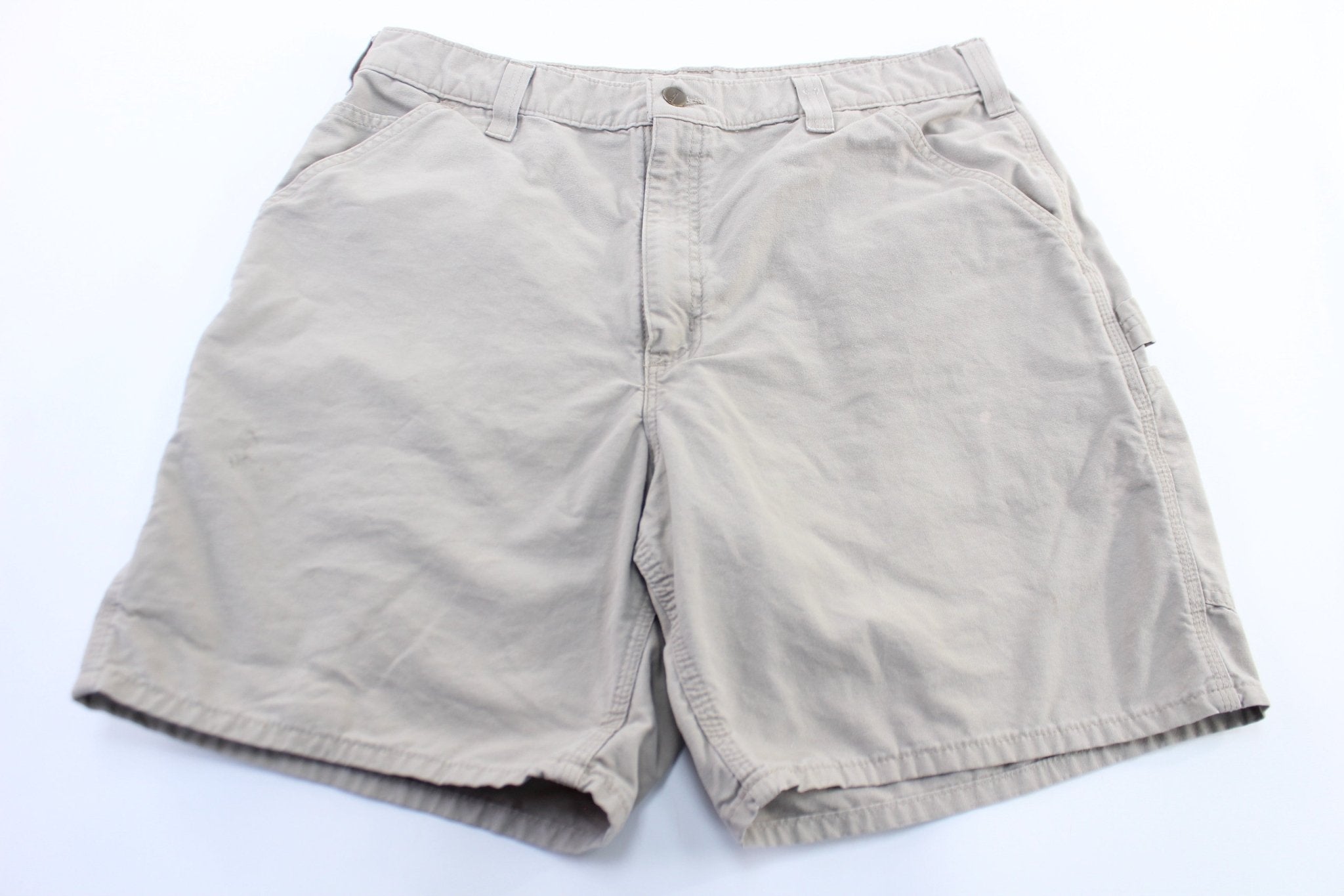Carhartt Logo Patch Light Khaki Carpenter Shorts - ThriftedThreads.com