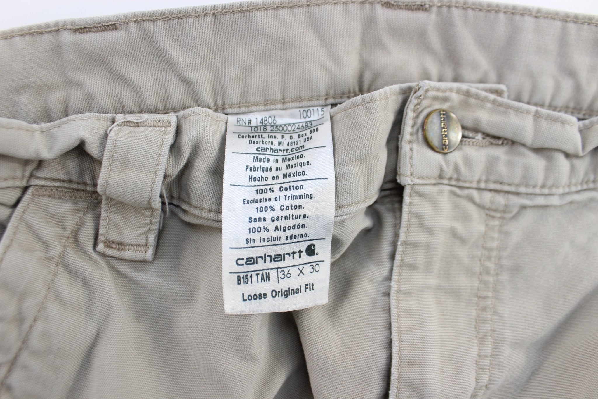 Carhartt Logo Patch Light Khaki Loose Original Fit Pants - ThriftedThreads.com