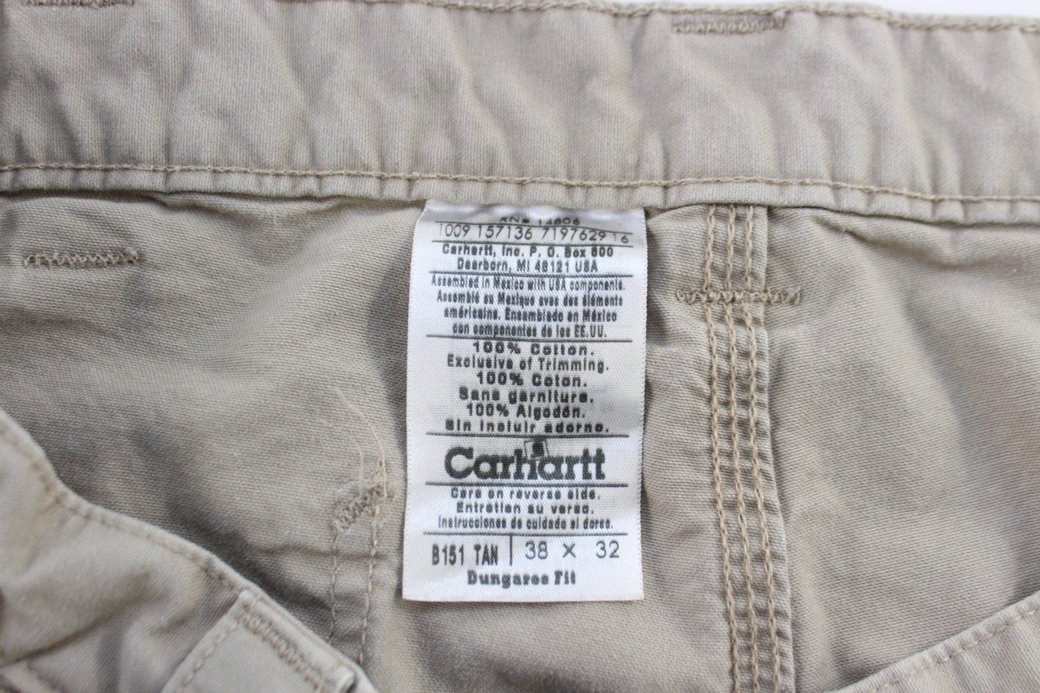 Carhartt Logo Patch Light Khaki Original Dunagree Carpenter Pants - ThriftedThreads.com