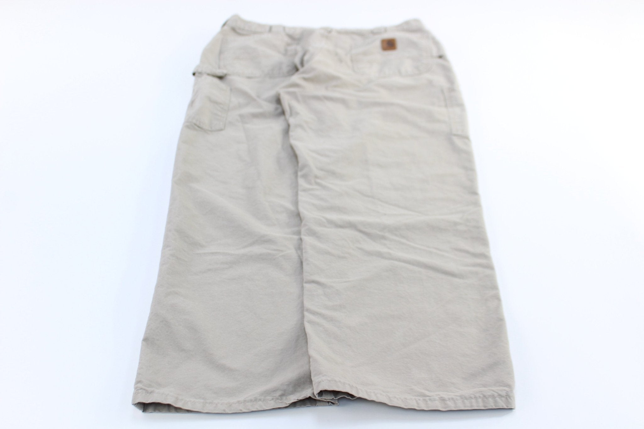 Carhartt Logo Patch Light Khaki Original Dunagree Carpenter Pants - ThriftedThreads.com