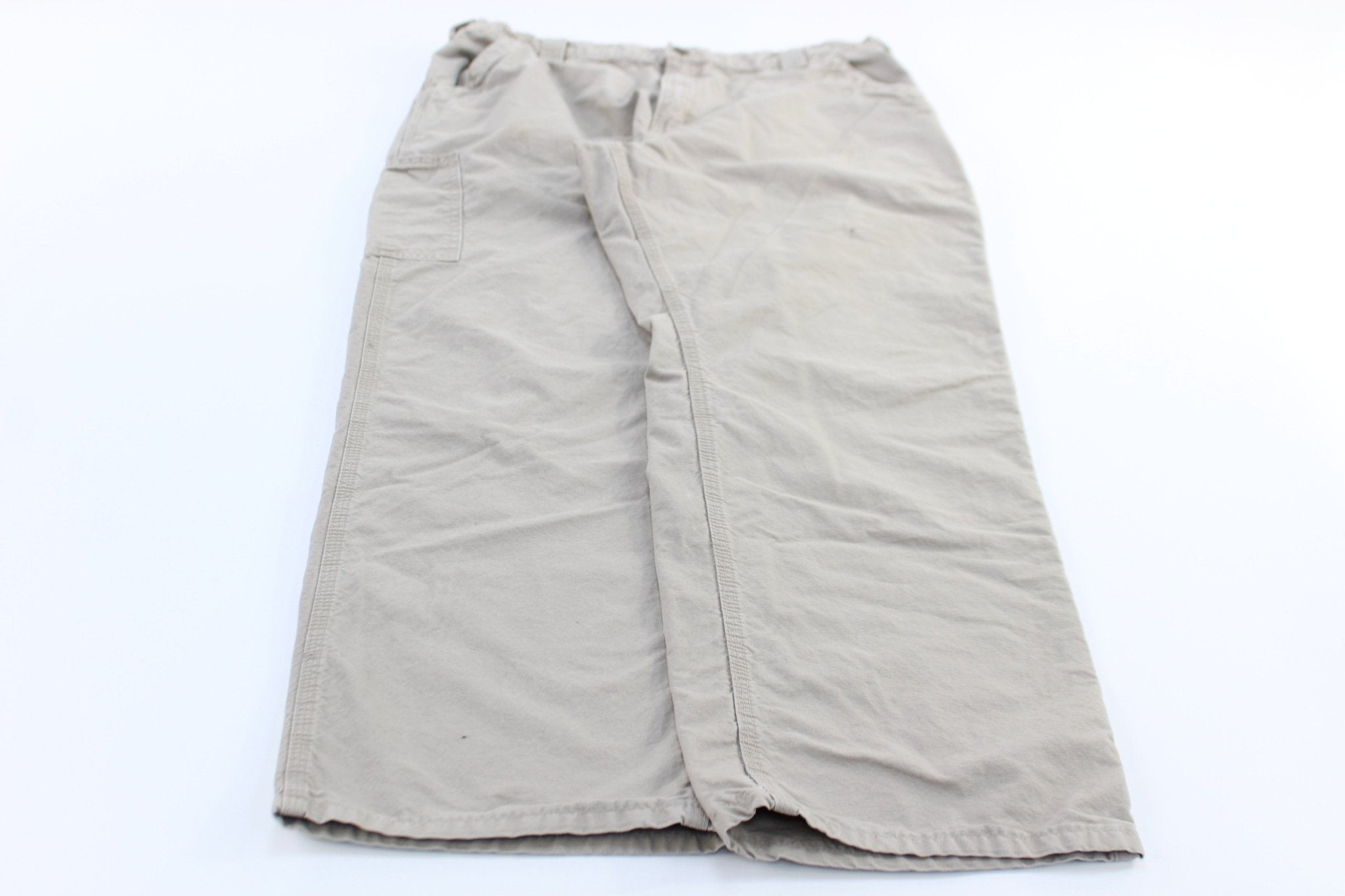 Carhartt Logo Patch Light Khaki Original Dunagree Carpenter Pants - ThriftedThreads.com