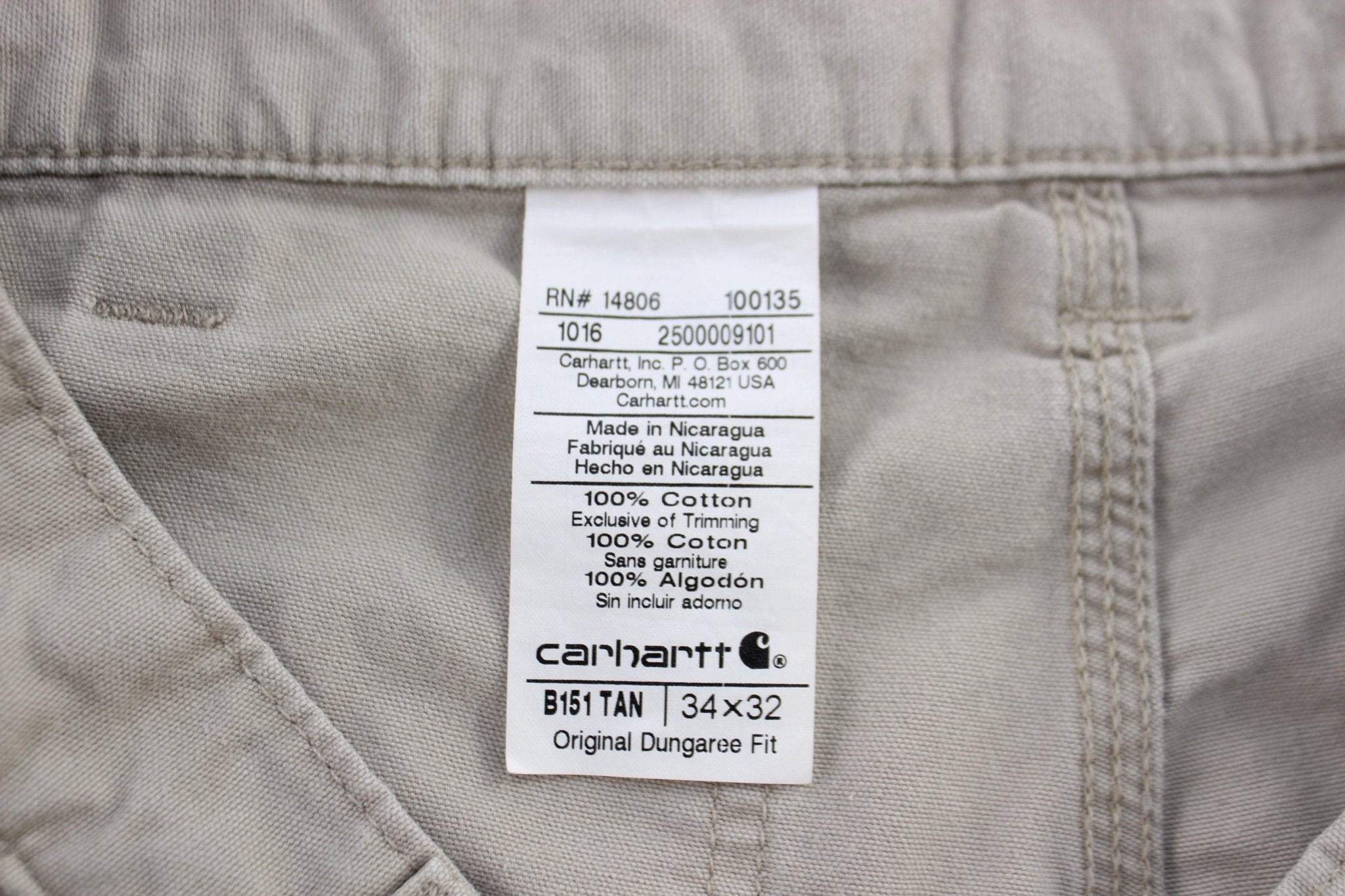 Carhartt Logo Patch Light Khaki Original Dunagree Fit Pants - ThriftedThreads.com