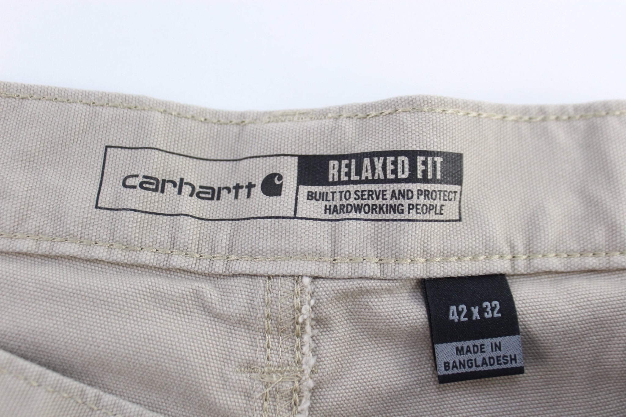 Carhartt Logo Patch Light Khaki Relaxed Fit Pants - ThriftedThreads.com