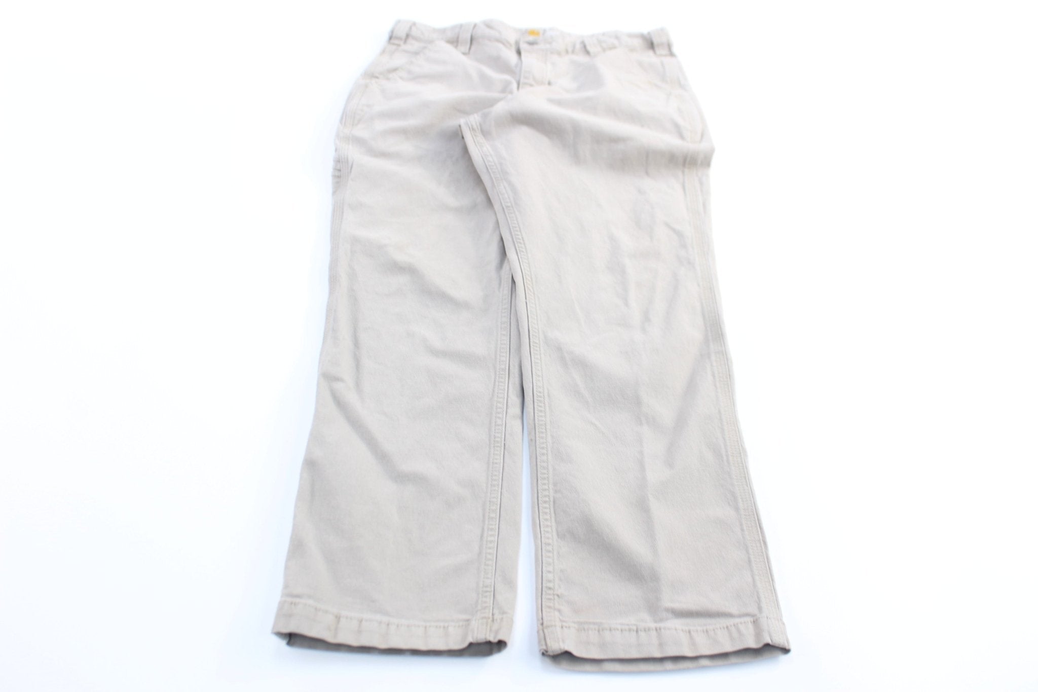 Carhartt Logo Patch Light Khaki Relaxed Fit Pants - ThriftedThreads.com