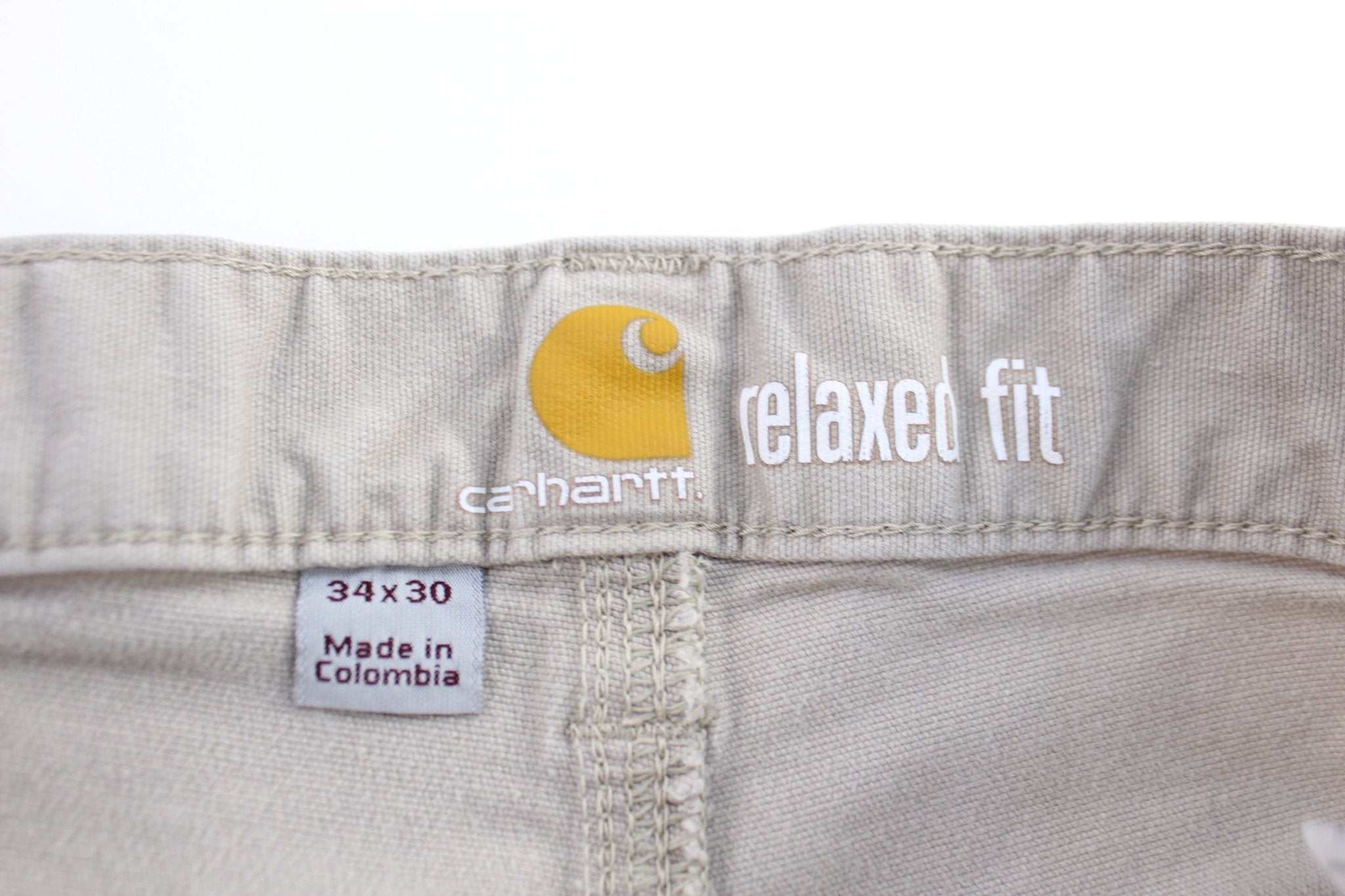Carhartt Logo Patch Light Khaki Relaxed Fit Pants - ThriftedThreads.com