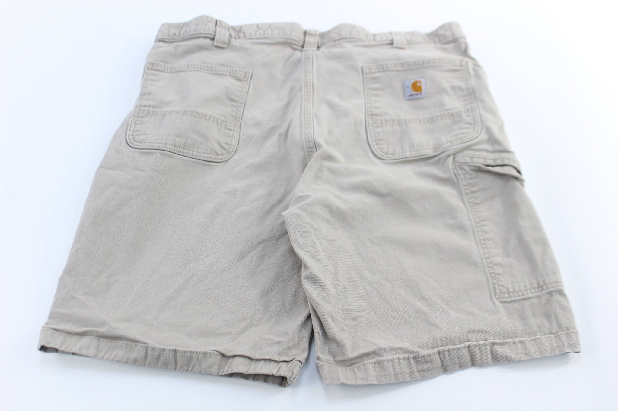 Carhartt Logo Patch Light Khaki Relaxed Fit Shorts - ThriftedThreads.com