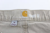Carhartt Logo Patch Light Khaki Relaxed Fit Shorts - ThriftedThreads.com