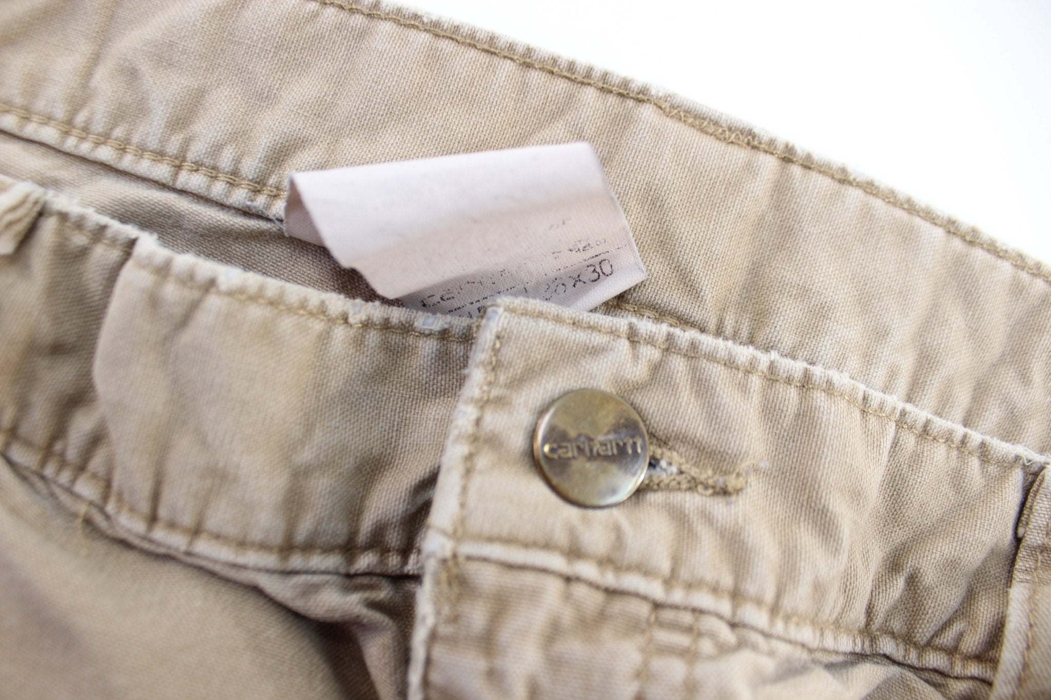 Carhartt Logo Patch Light Tan Carpenter Pants - ThriftedThreads.com