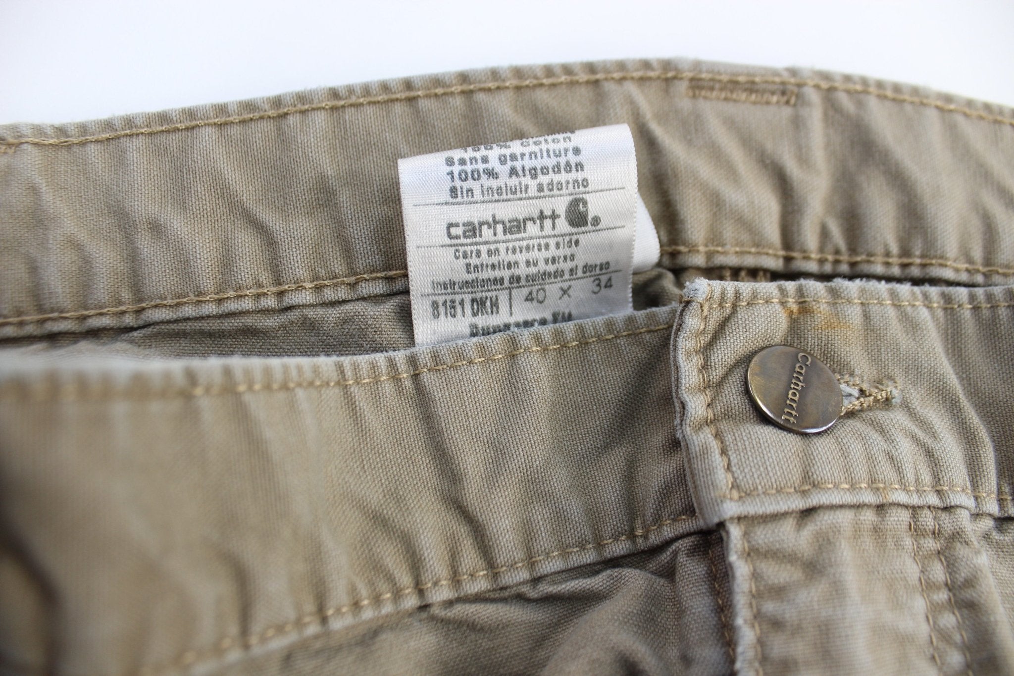 Carhartt Logo Patch Light Tan Carpenter Pants - ThriftedThreads.com