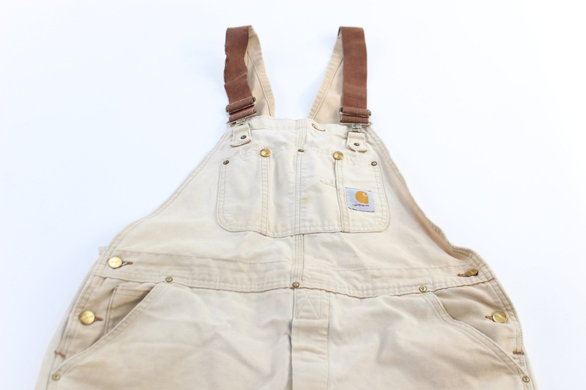 Carhartt Logo Patch Light Tan Overalls - ThriftedThreads.com