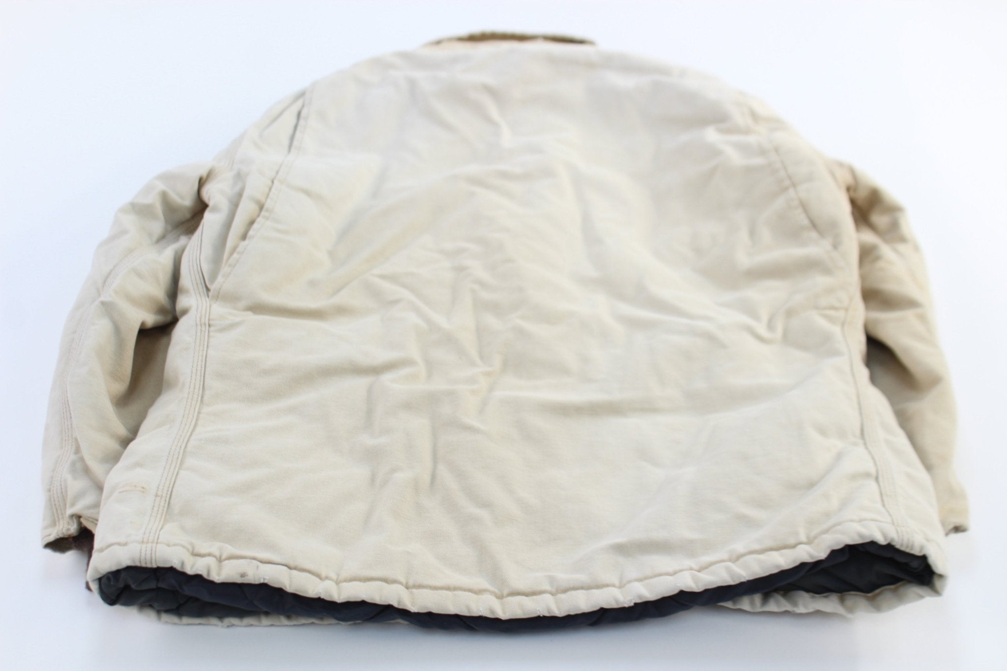 Carhartt Logo Patch Light Tan Quilt Lined Zip Up Jacket - ThriftedThreads.com