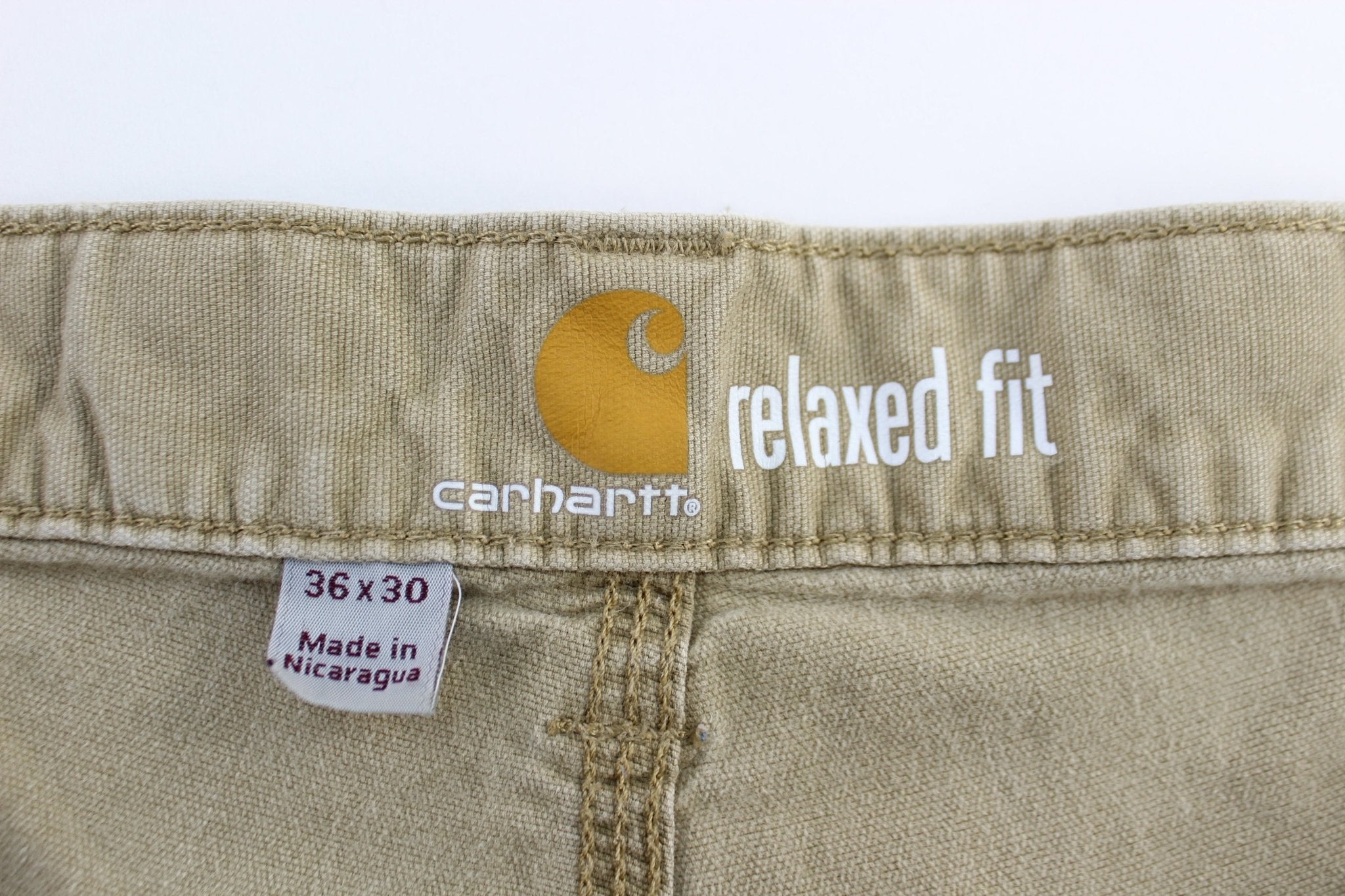 Carhartt Logo Patch Light Tan Relaxed Fit Pants - ThriftedThreads.com