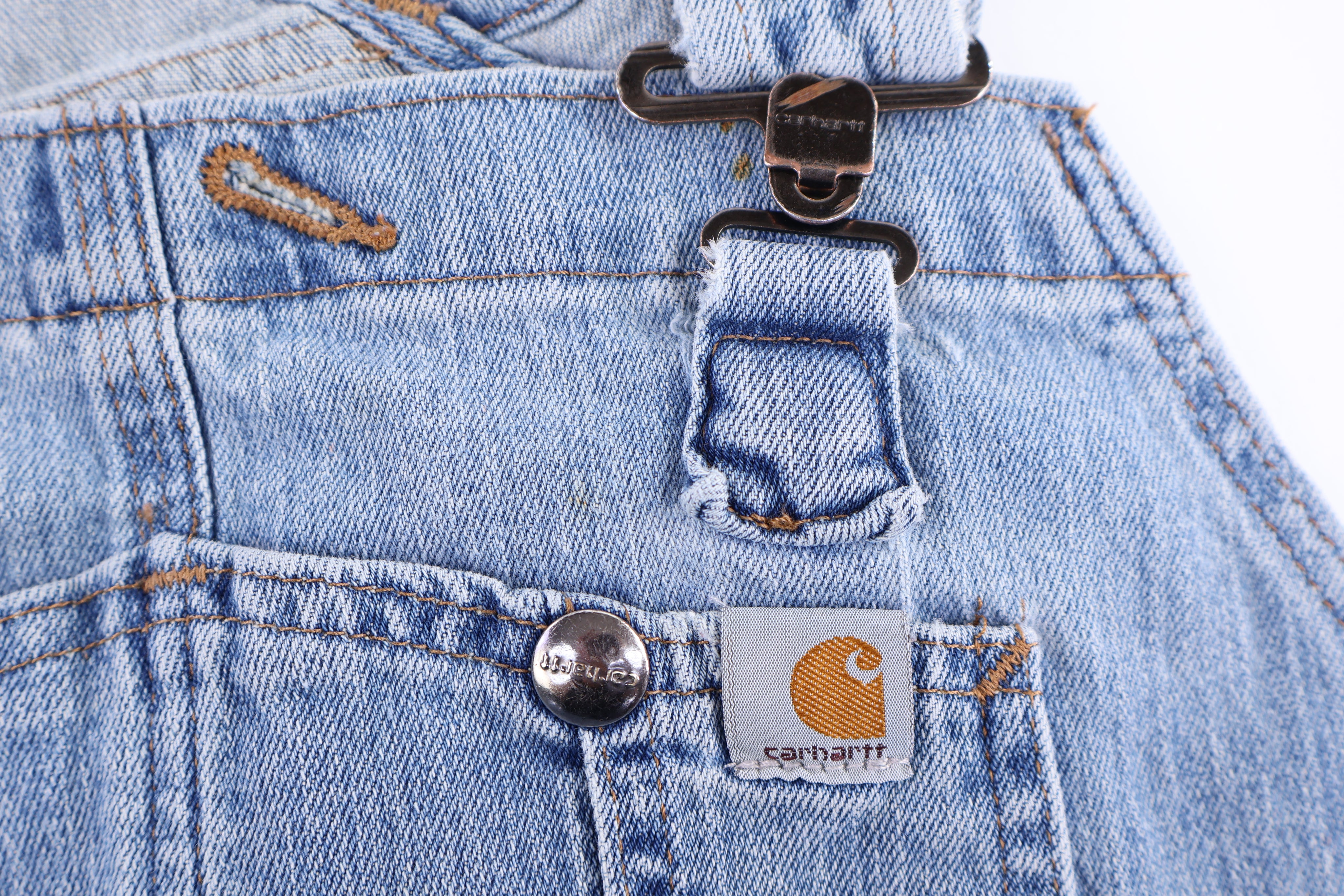 Carhartt Logo Patch Light Wash Denim Overalls - Overalls - Thrifted Threads