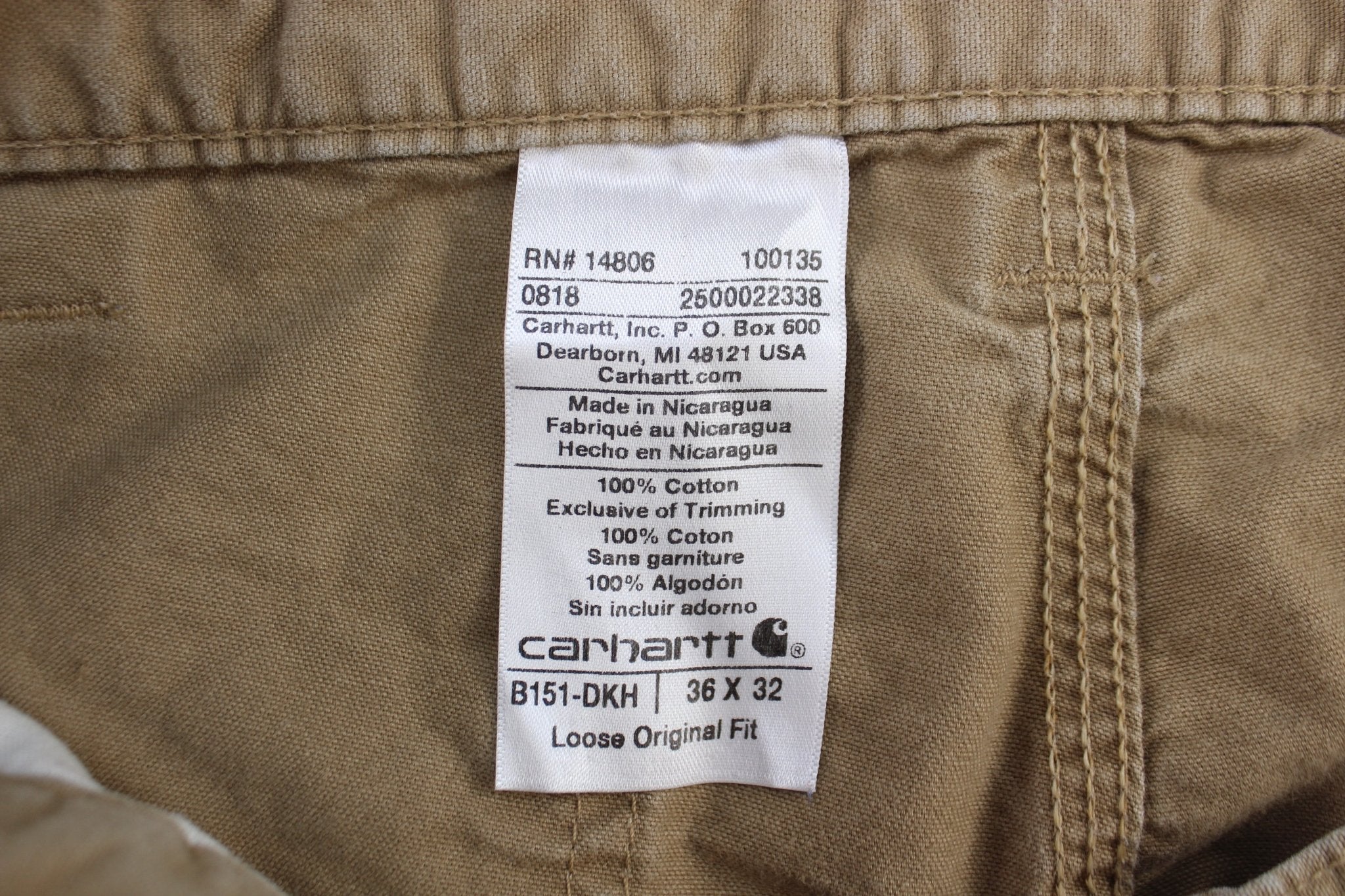 Carhartt Logo Patch Loose Original Fit Dark Khaki Pants - ThriftedThreads.com