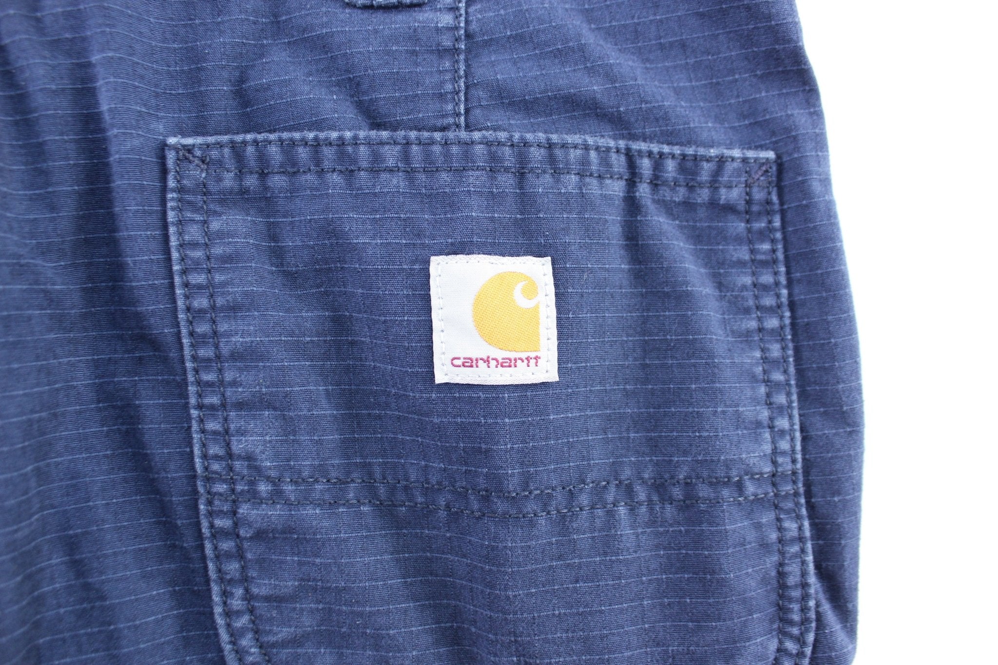Carhartt Logo Patch Navy Blue Cargo Pants - ThriftedThreads.com