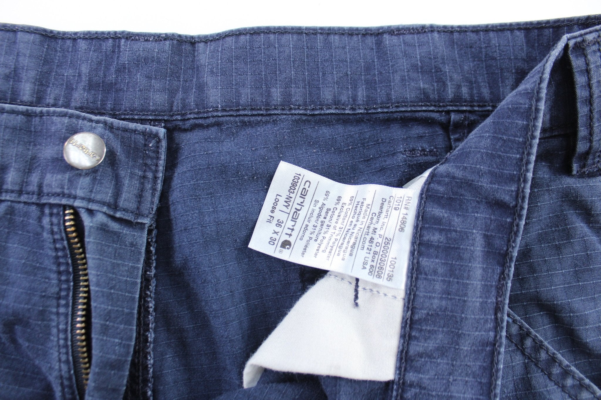 Carhartt Logo Patch Navy Blue Cargo Shorts - ThriftedThreads.com
