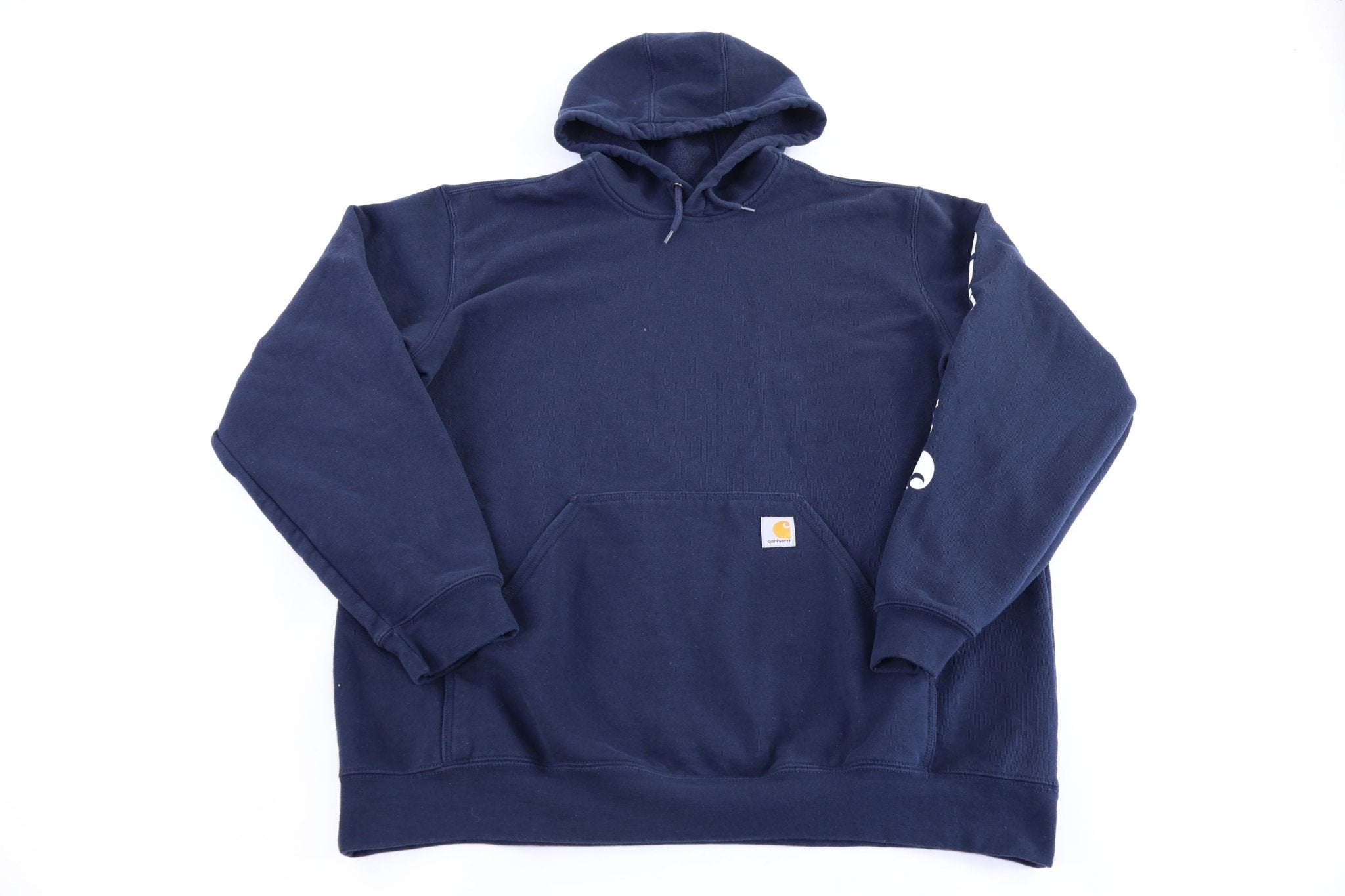 Carhartt Logo Patch Navy Blue Pullover Hoodie - Sweatshirt - Thrifted Threads