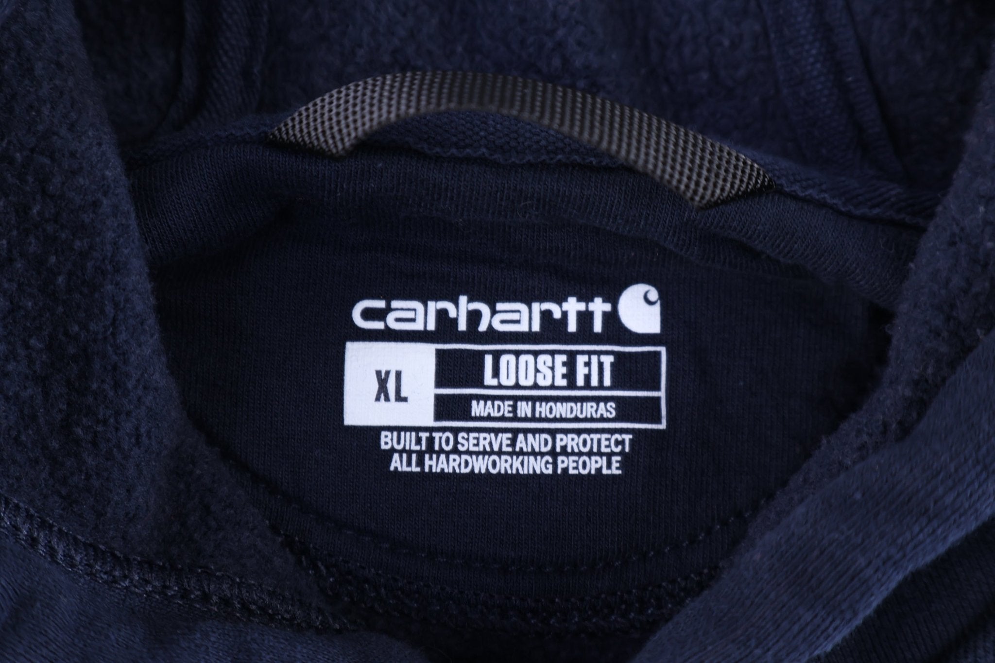 Carhartt Logo Patch Navy Blue Pullover Hoodie - Sweatshirt - Thrifted Threads