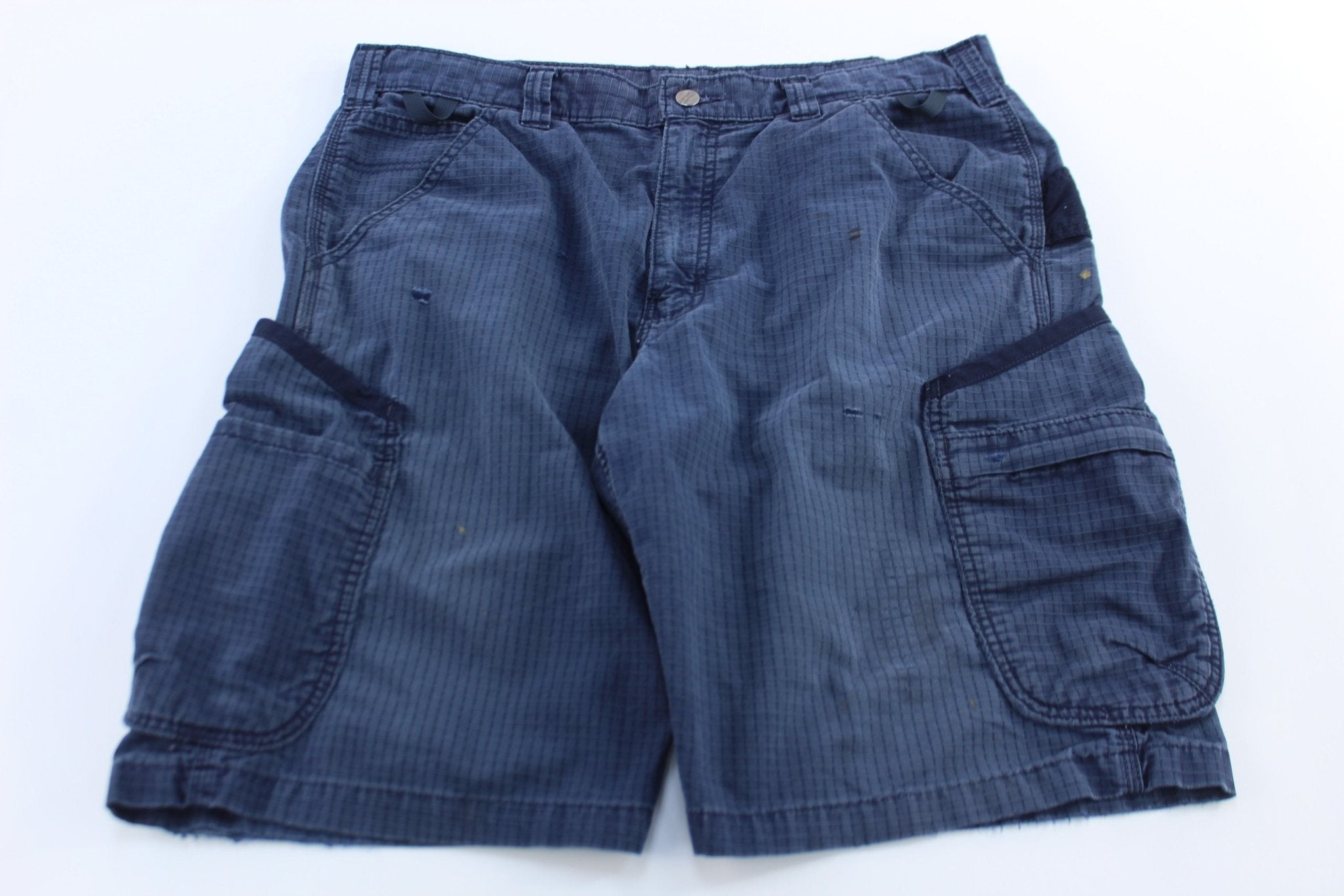 Carhartt Logo Patch Navy Blue Shorts - ThriftedThreads.com