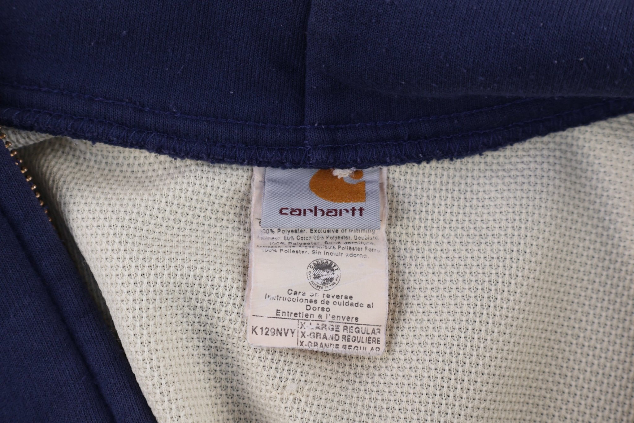 Carhartt Logo Patch Navy Blue Thermal Lined Full Zip Jacket - Jacket - Thrifted Threads