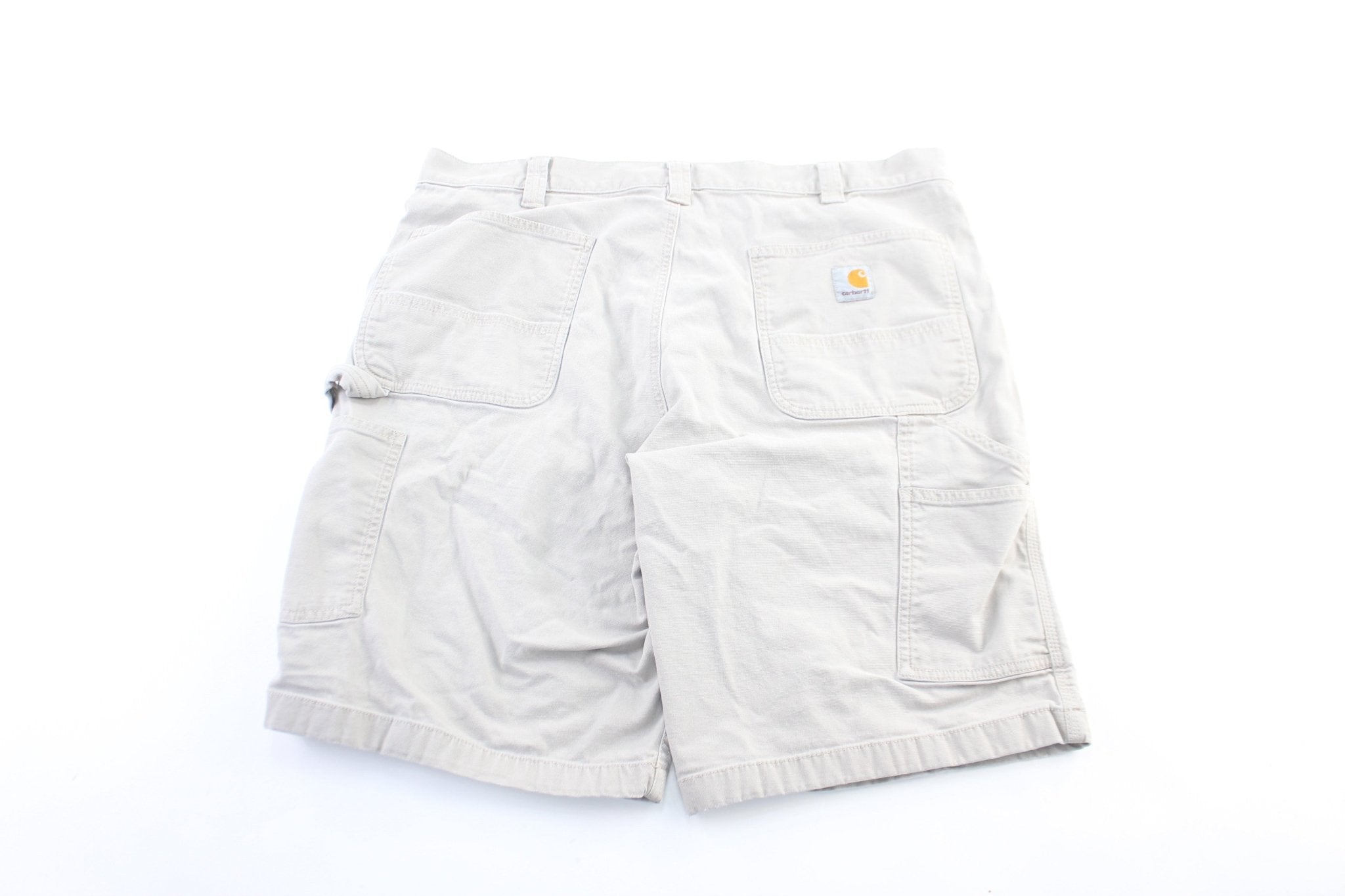 Carhartt Logo Patch Off White Carpenter Shorts - ThriftedThreads.com