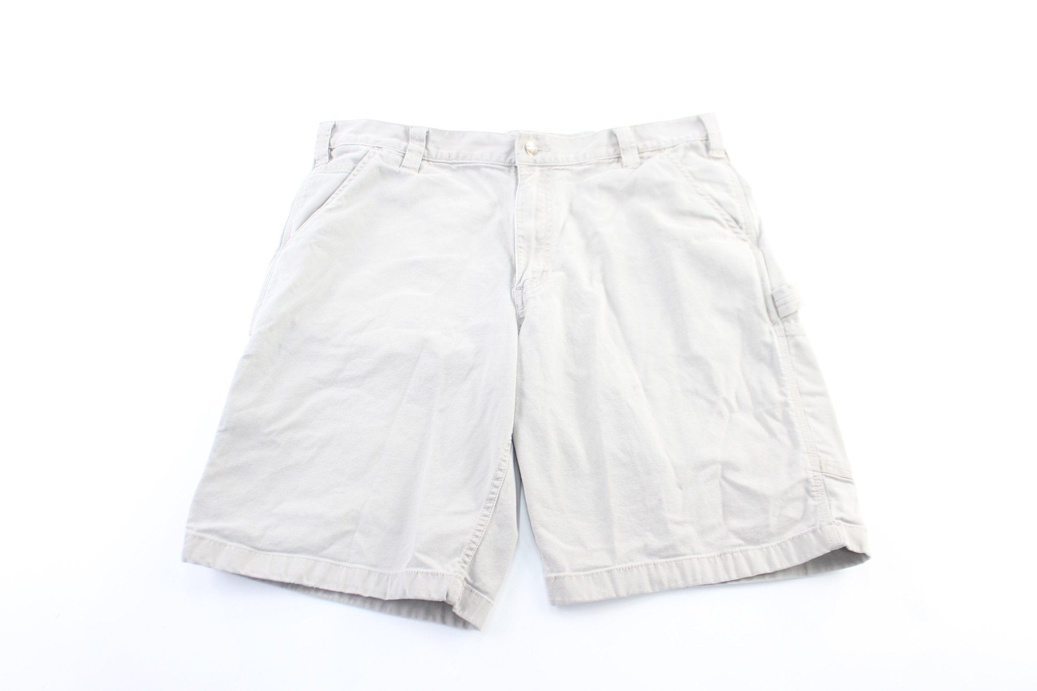 Carhartt Logo Patch Off White Carpenter Shorts - ThriftedThreads.com