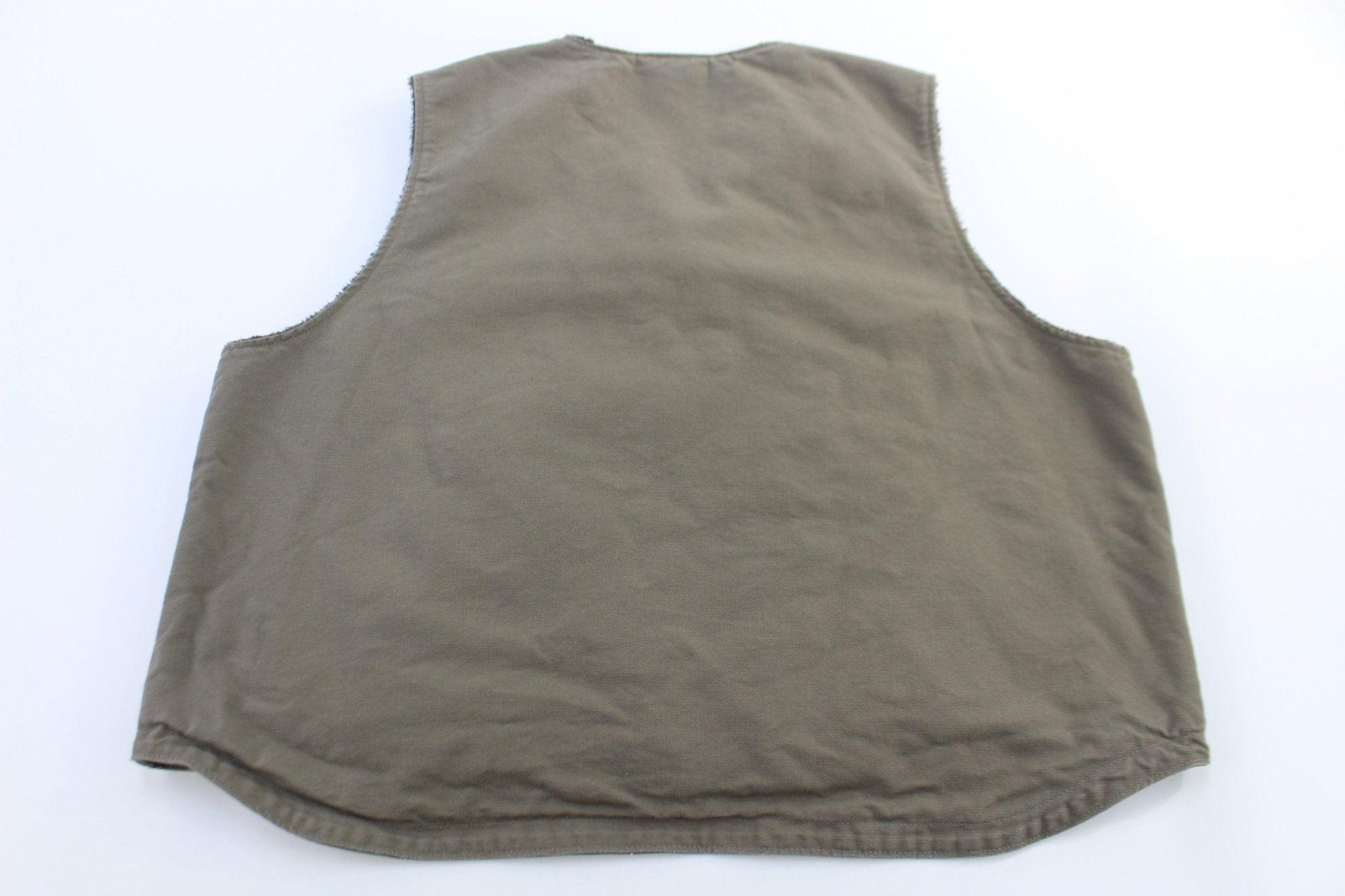 Carhartt Logo Patch Olive Green Sherpa Lined Vest - ThriftedThreads.com