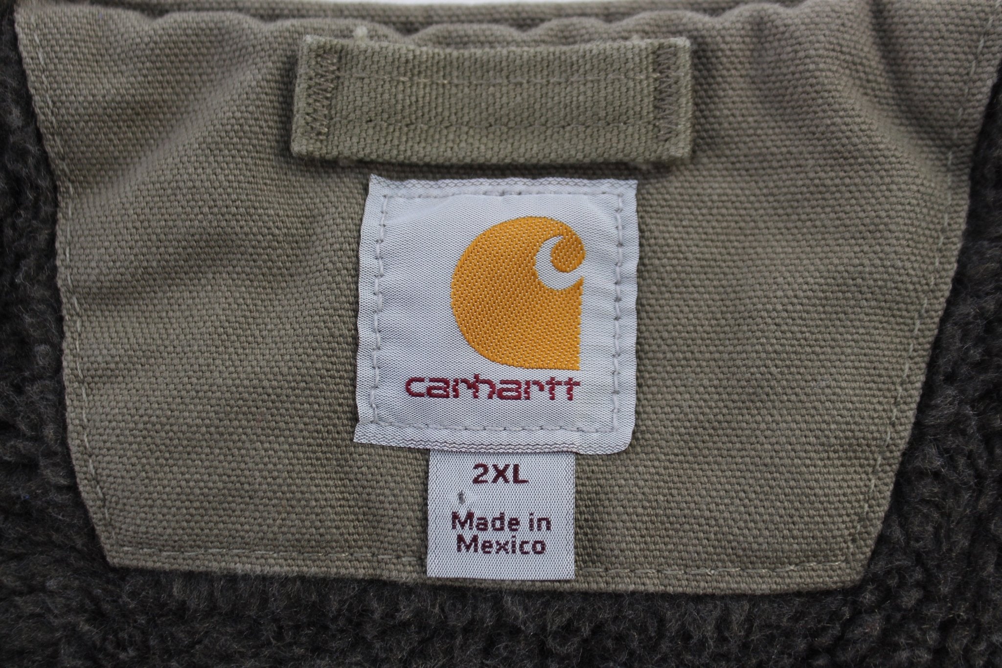 Carhartt Logo Patch Olive Green Sherpa Lined Vest - ThriftedThreads.com