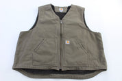Carhartt Logo Patch Olive Green Sherpa Lined Vest - ThriftedThreads.com