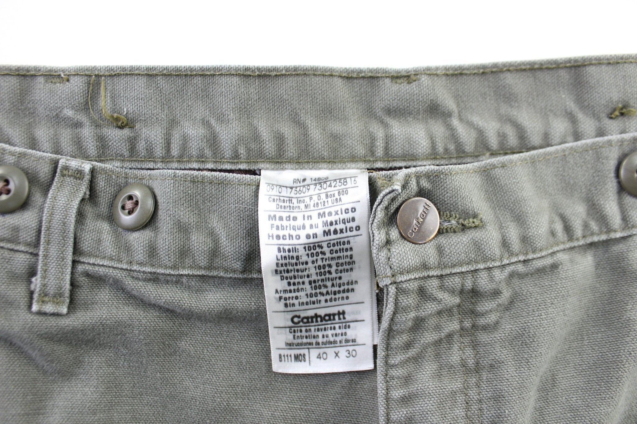 Carhartt Logo Patch Plaid Lined Green Workwear Pants - ThriftedThreads.com