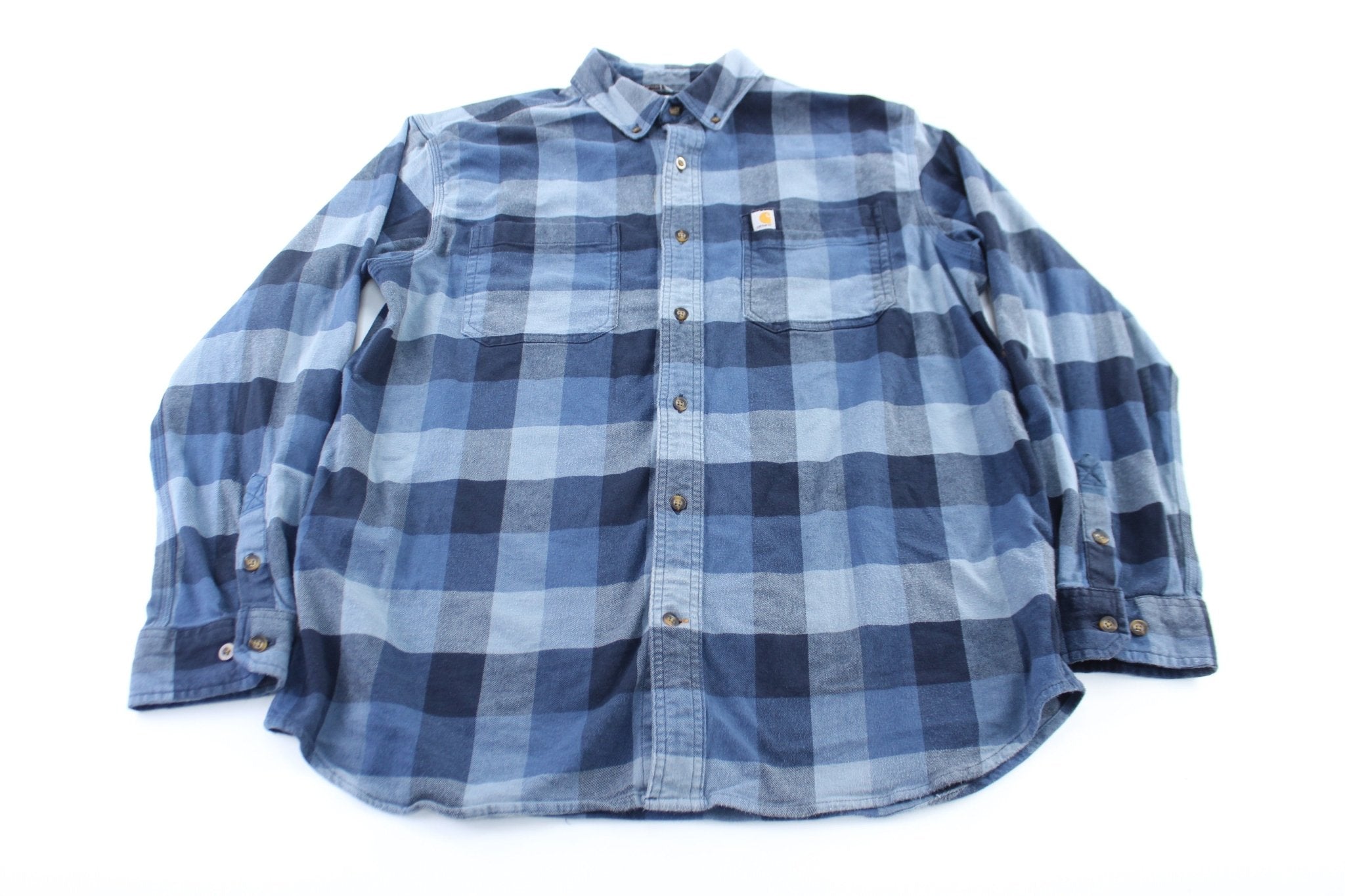 Carhartt Logo Patch Plaid LS Button Down - ThriftedThreads.com