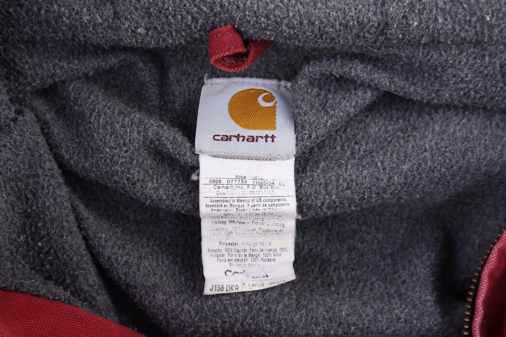 Carhartt Logo Patch Red Fleece Lined Full Zip Jacket - Jacket - Thrifted Threads