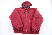 Carhartt Logo Patch Red Fleece Lined Full Zip Jacket - Jacket - Thrifted Threads