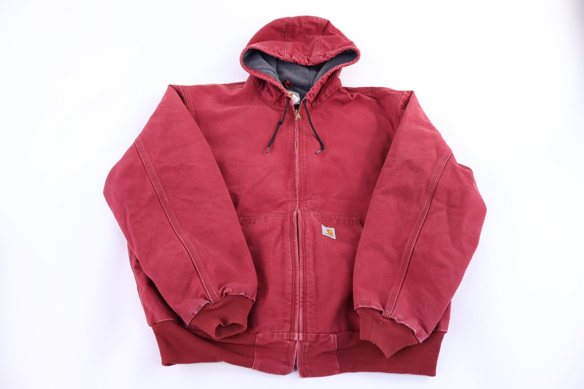 Carhartt Logo Patch Red Fleece Lined Full Zip Jacket - Jacket - Thrifted Threads