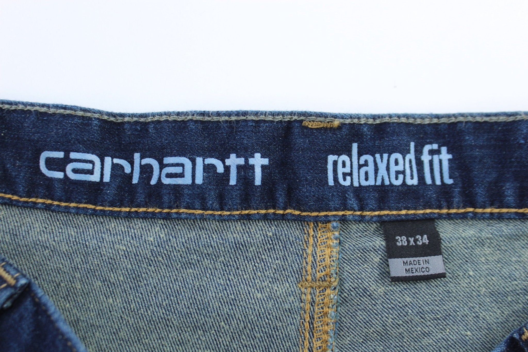 Carhartt Logo Patch Relaxed Fit Double Knee Denim Jeans - ThriftedThreads.com