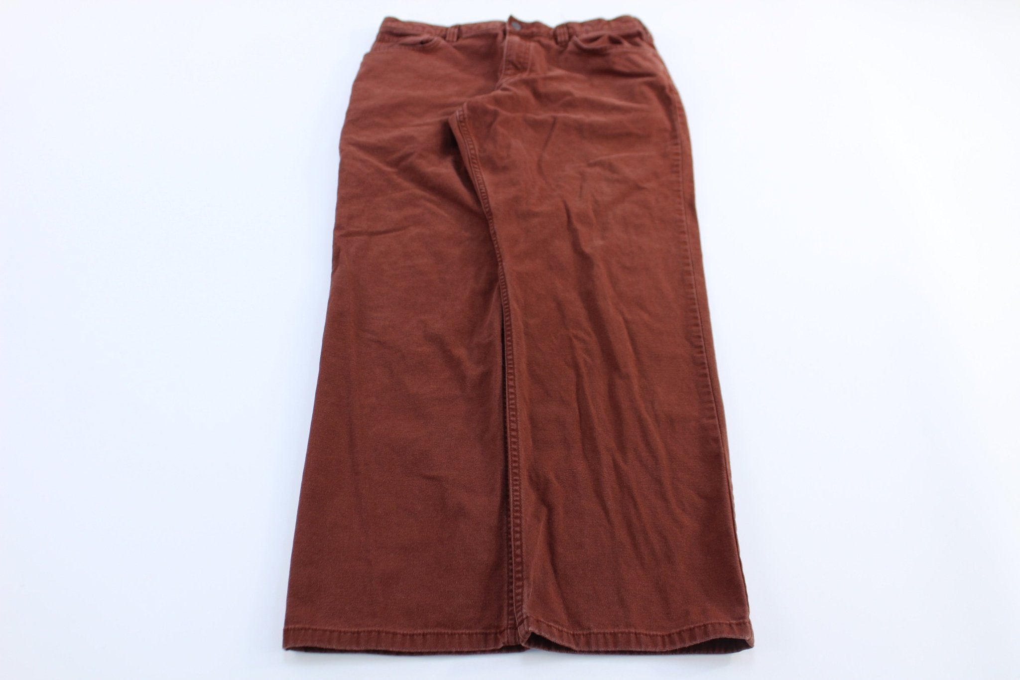 Carhartt Logo Patch Rust Red Relaxed Fit Pants - ThriftedThreads.com