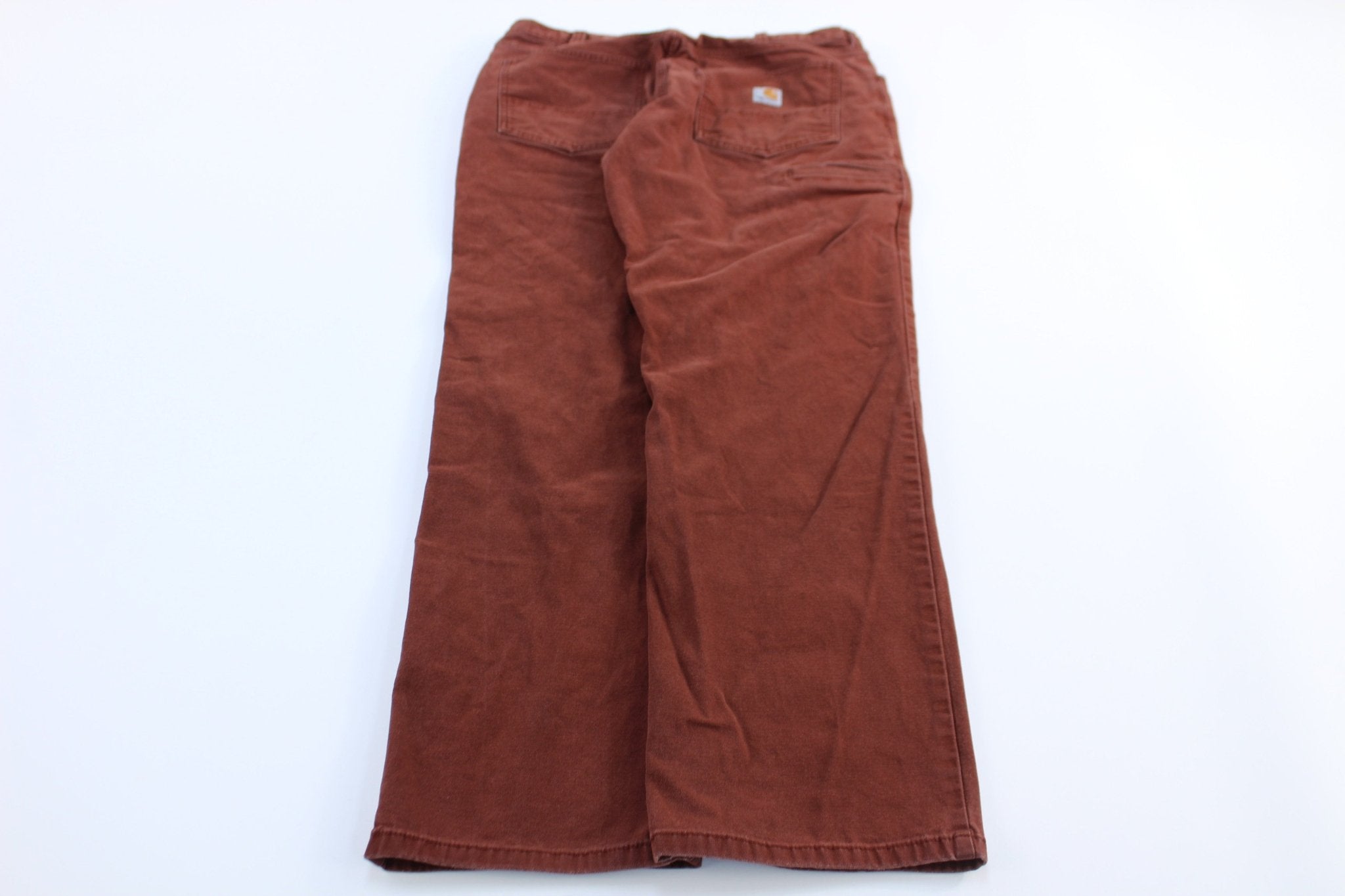 Carhartt Logo Patch Rust Red Relaxed Fit Pants - ThriftedThreads.com