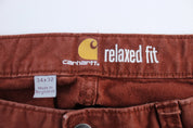 Carhartt Logo Patch Rust Red Relaxed Fit Pants - ThriftedThreads.com