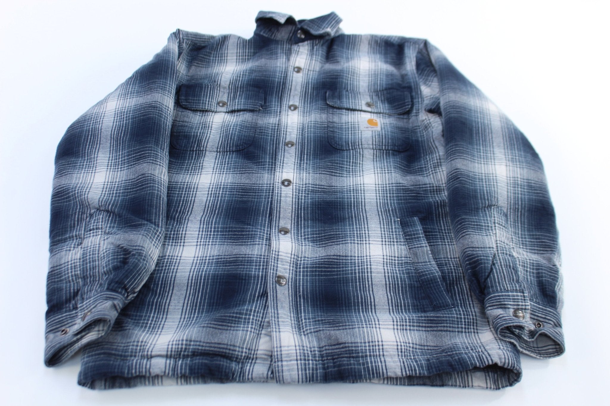 Carhartt Logo Patch Sherpa Lined Plaid Flannel Shirt Jac - ThriftedThreads.com