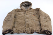 Carhartt Logo Patch Sherpa Lined Tan Hooded Jacket - ThriftedThreads.com
