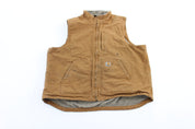 Carhartt Logo Patch Sherpa Lined Tan Loose Fit Vest - ThriftedThreads.com