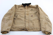 Carhartt Logo Patch Sherpa Lined Tan Zip Up Jacket - ThriftedThreads.com