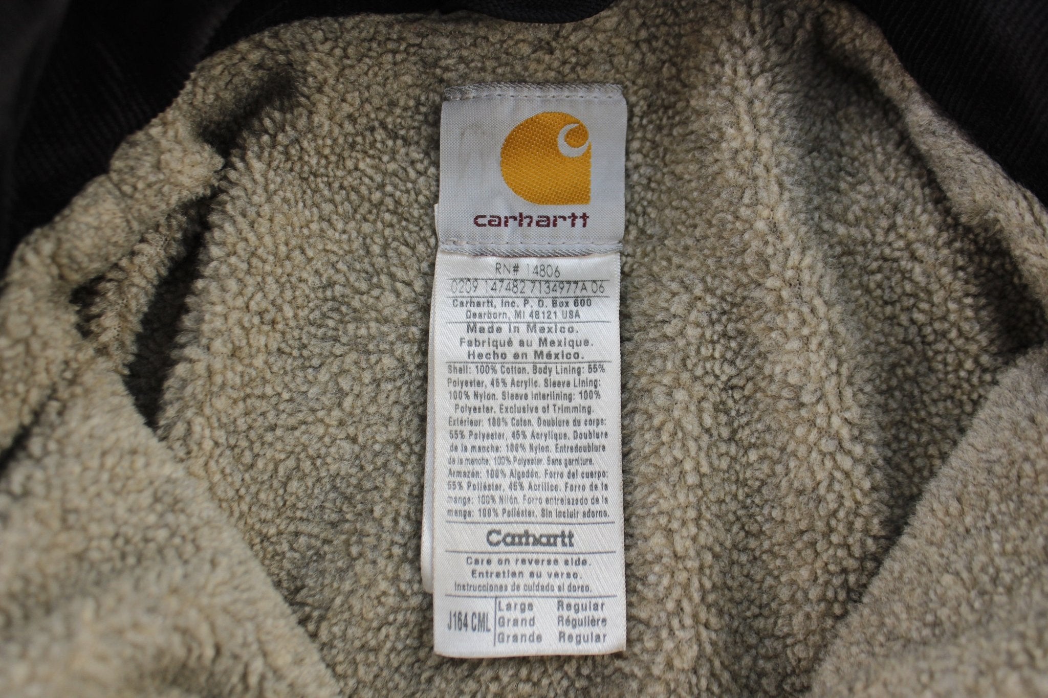 Carhartt Logo Patch Sherpa Lined Tan Zip Up Jacket - ThriftedThreads.com