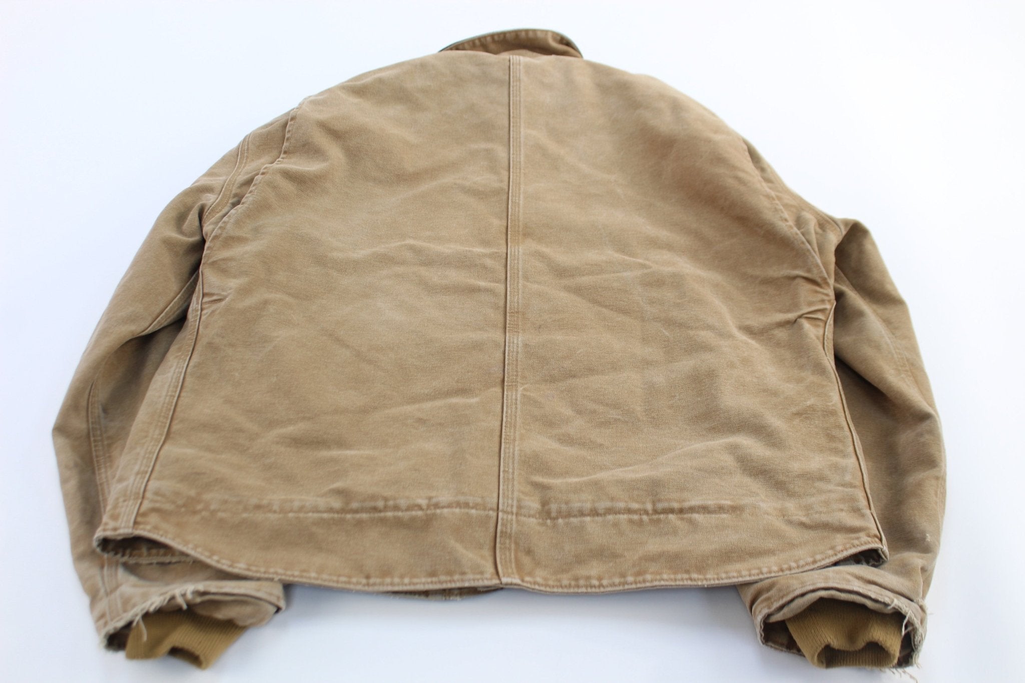 Carhartt Logo Patch Sherpa Lined Tan Zip Up Jacket - ThriftedThreads.com