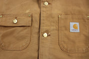 Carhartt Logo Patch Tan Blanket Lined Chore Jacket - ThriftedThreads.com