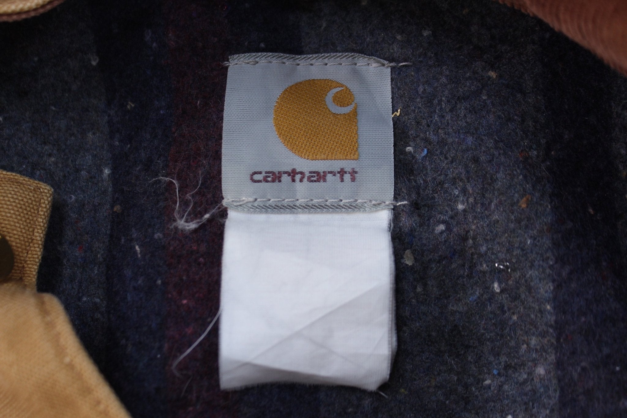 Carhartt Logo Patch Tan Blanket Lined Chore Jacket - ThriftedThreads.com